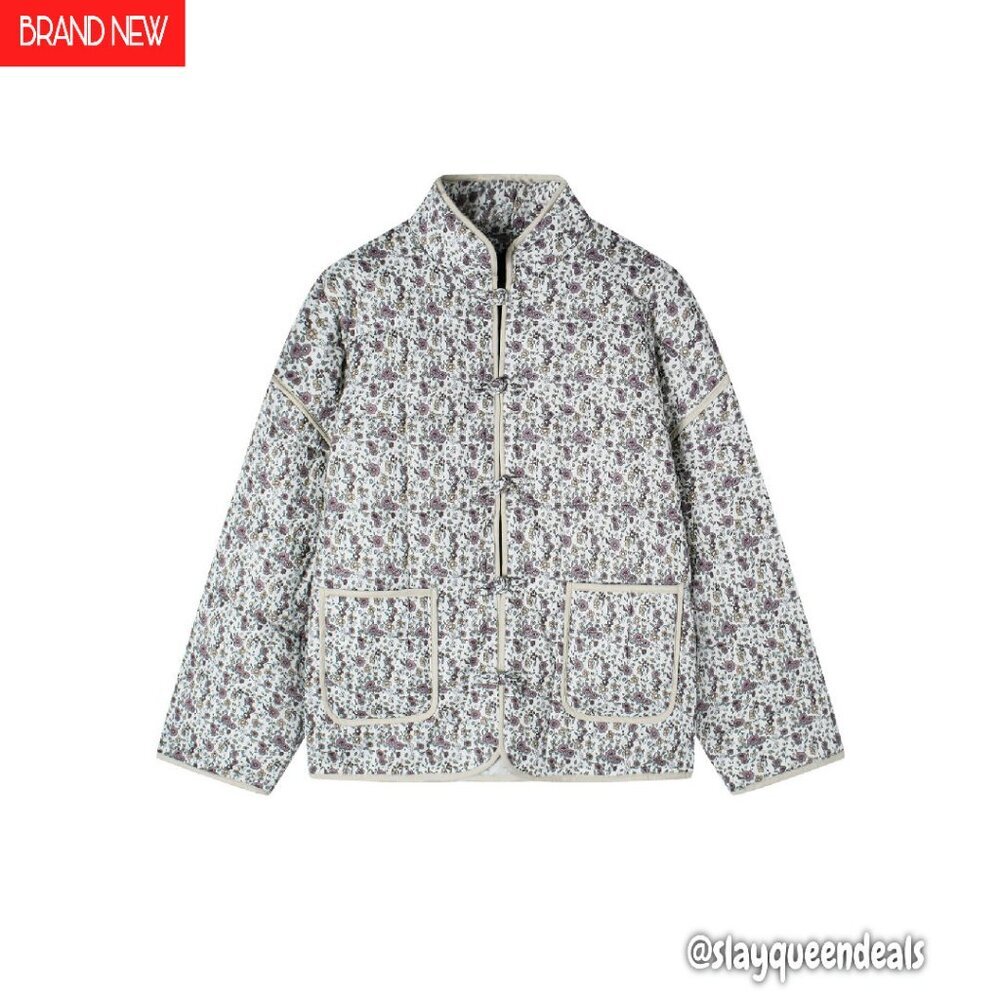 Quilted Puffer Jacket Lightweight Cropped Button Down with Pockets - Picture 1 of 7